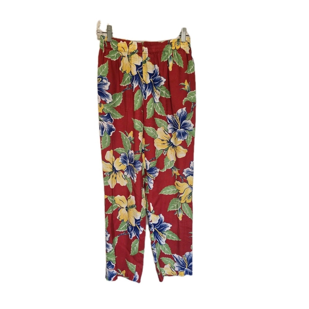 Polo Ralph Lauren Womens Adelle Tropical Pants Red Floral Size 2 Hawaiian